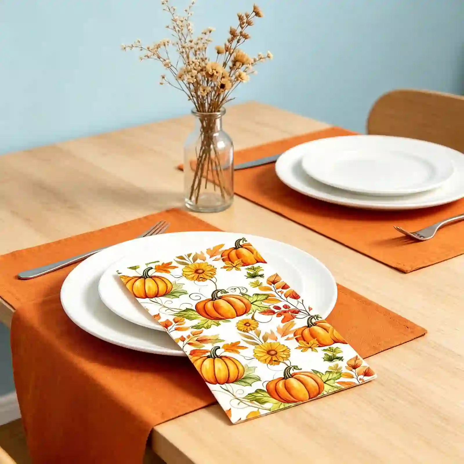 AuroraX Thanksgiving Pumpkin Floral Napkins Harvest Festival