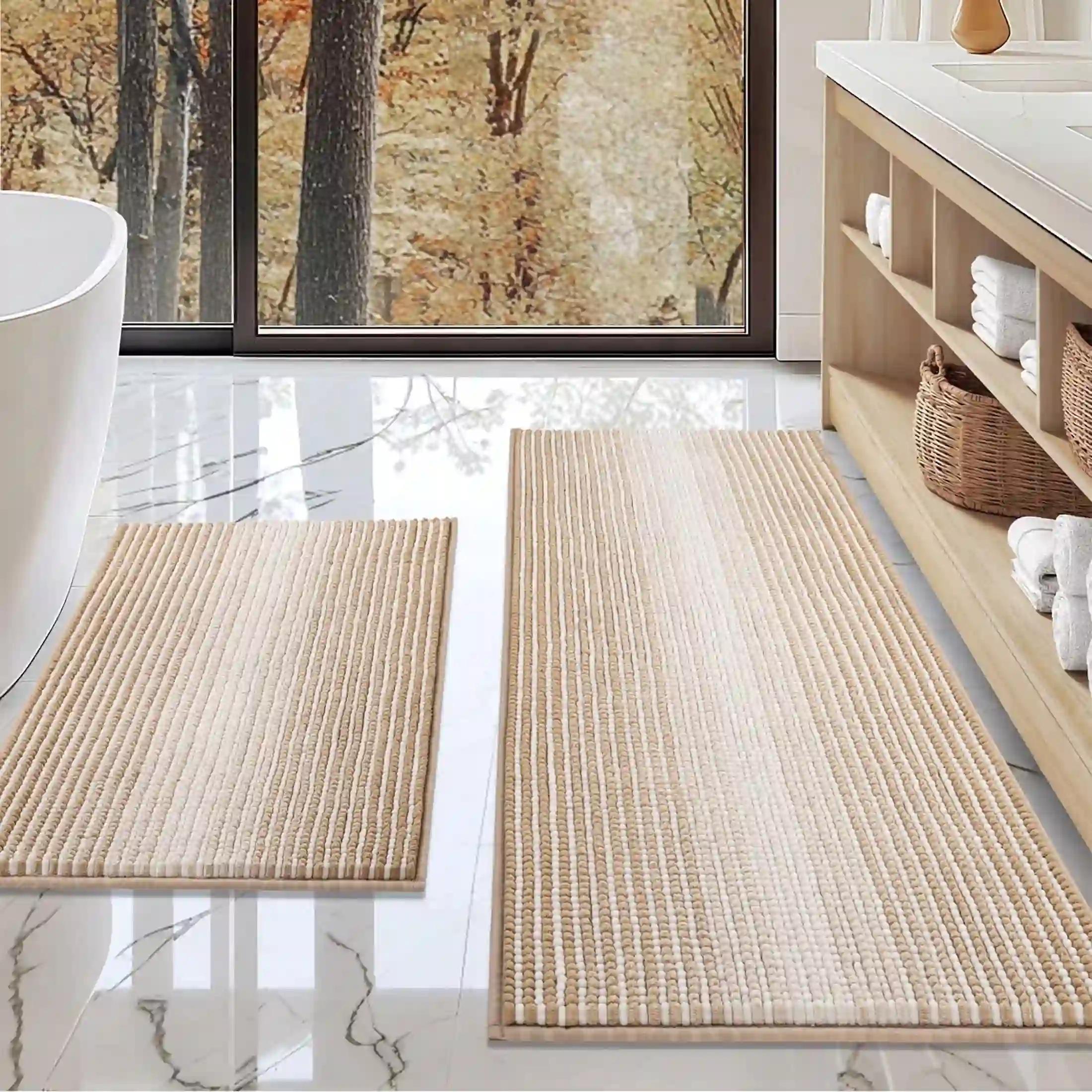 Bsicpro Bathroom Rugs Sets 2 Piece, Non Slip Bath Mats, Beige