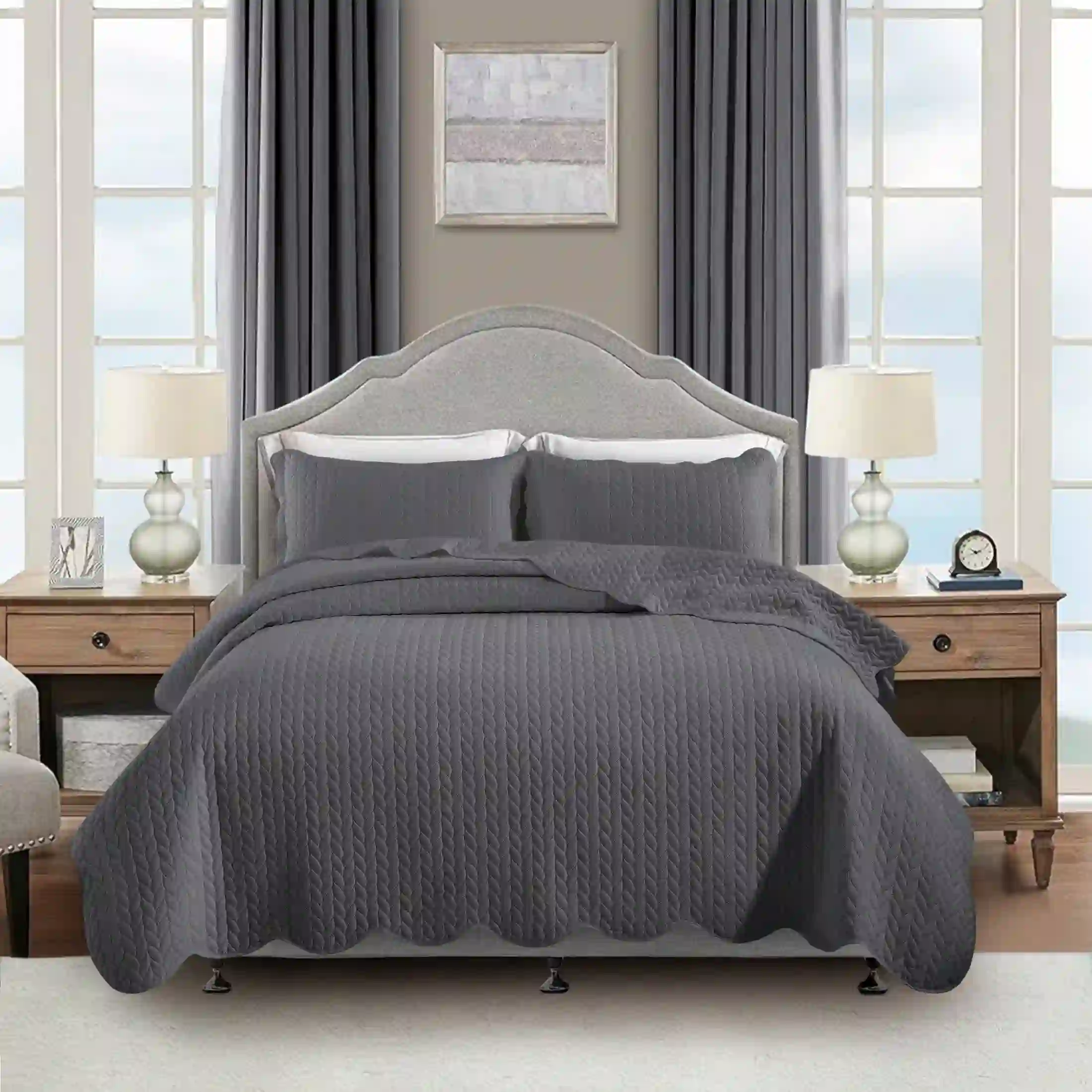 Moonlight20015 3 Piece Quilt Set Lightweight Ultrasoft, Gray