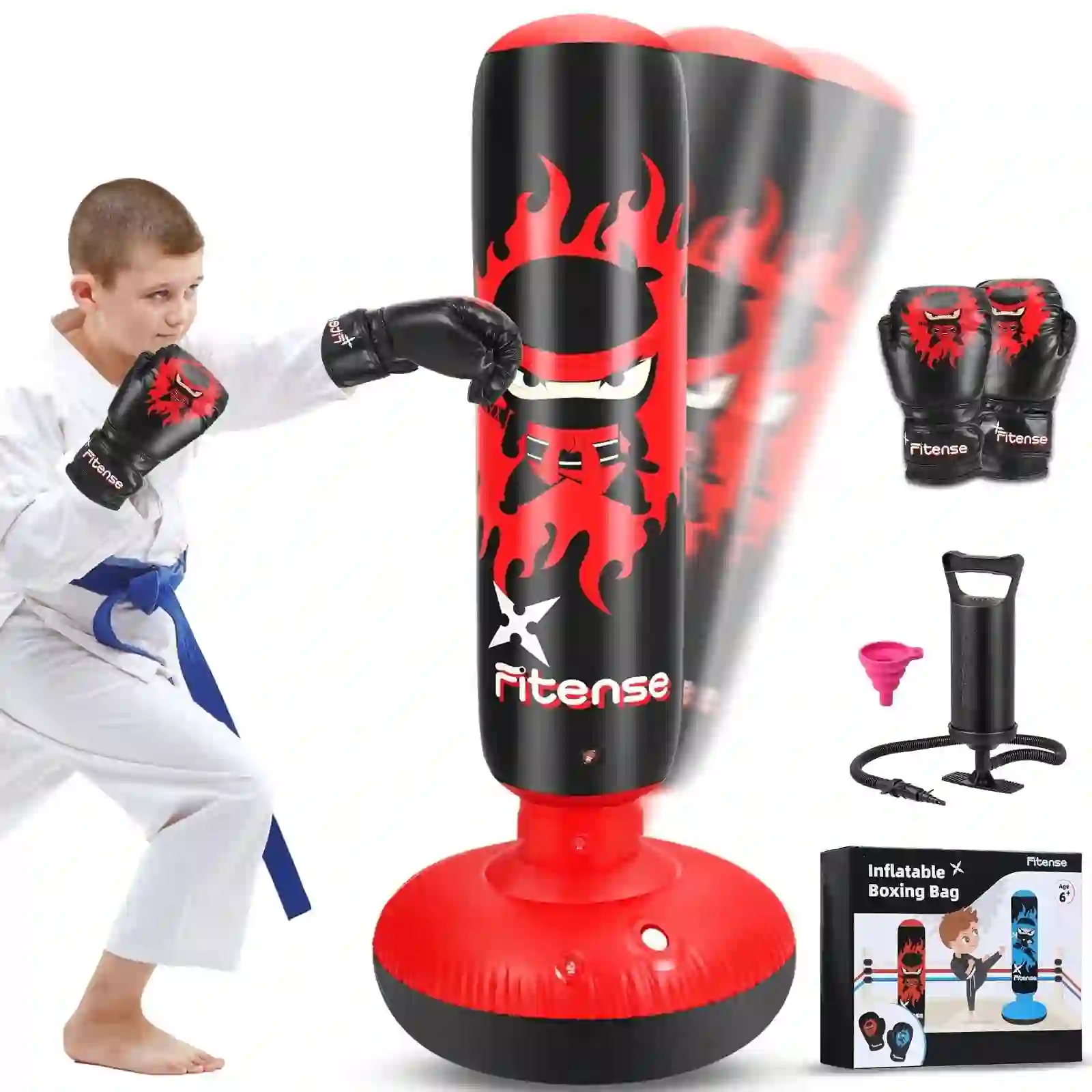 Punching Bag for Kids, Funnel & Pump, Boxing Toy & Gifts, Red