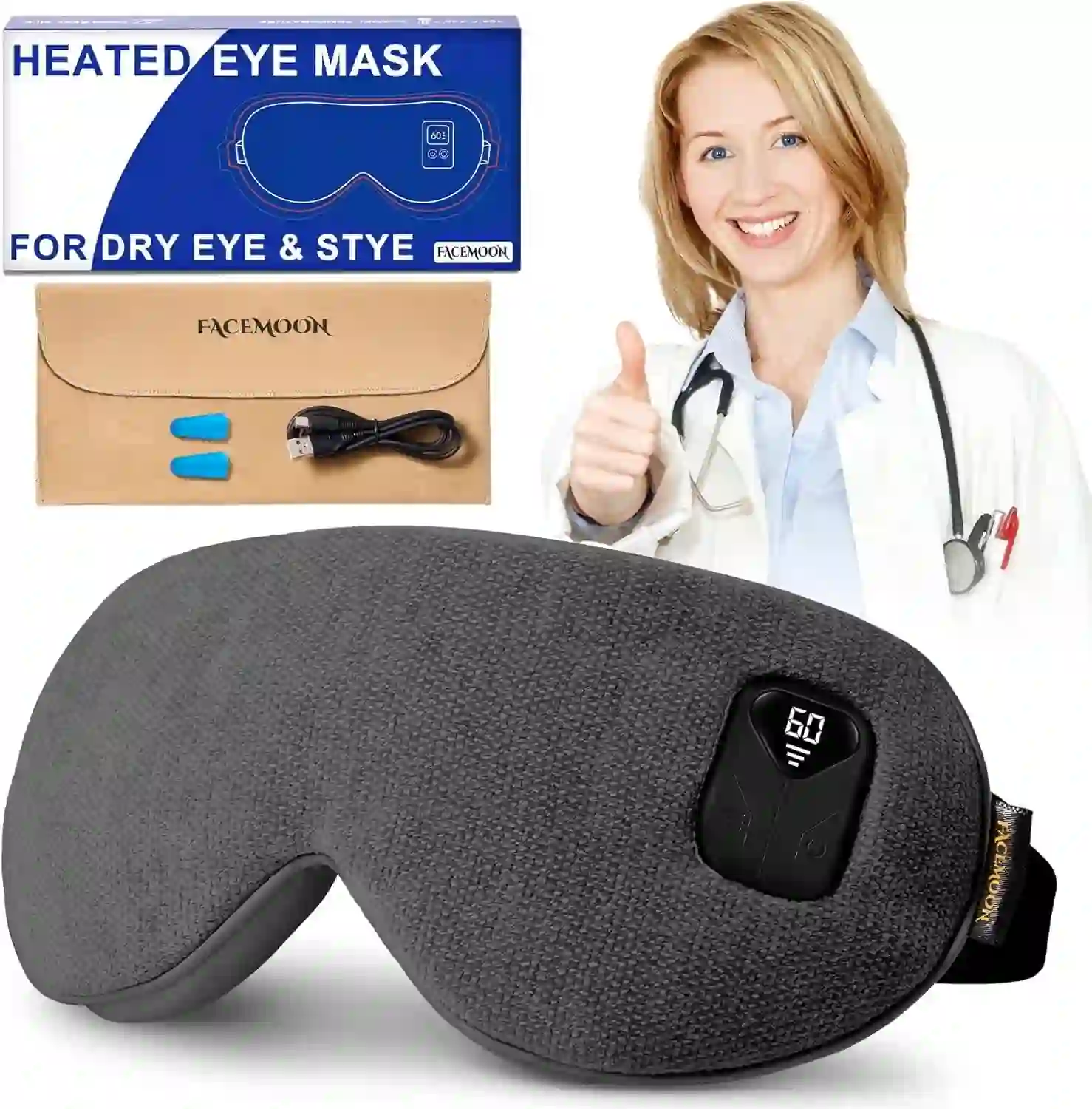 Heated Eye Mask for Dry Eyes: Warm Compress, Office nap Grey