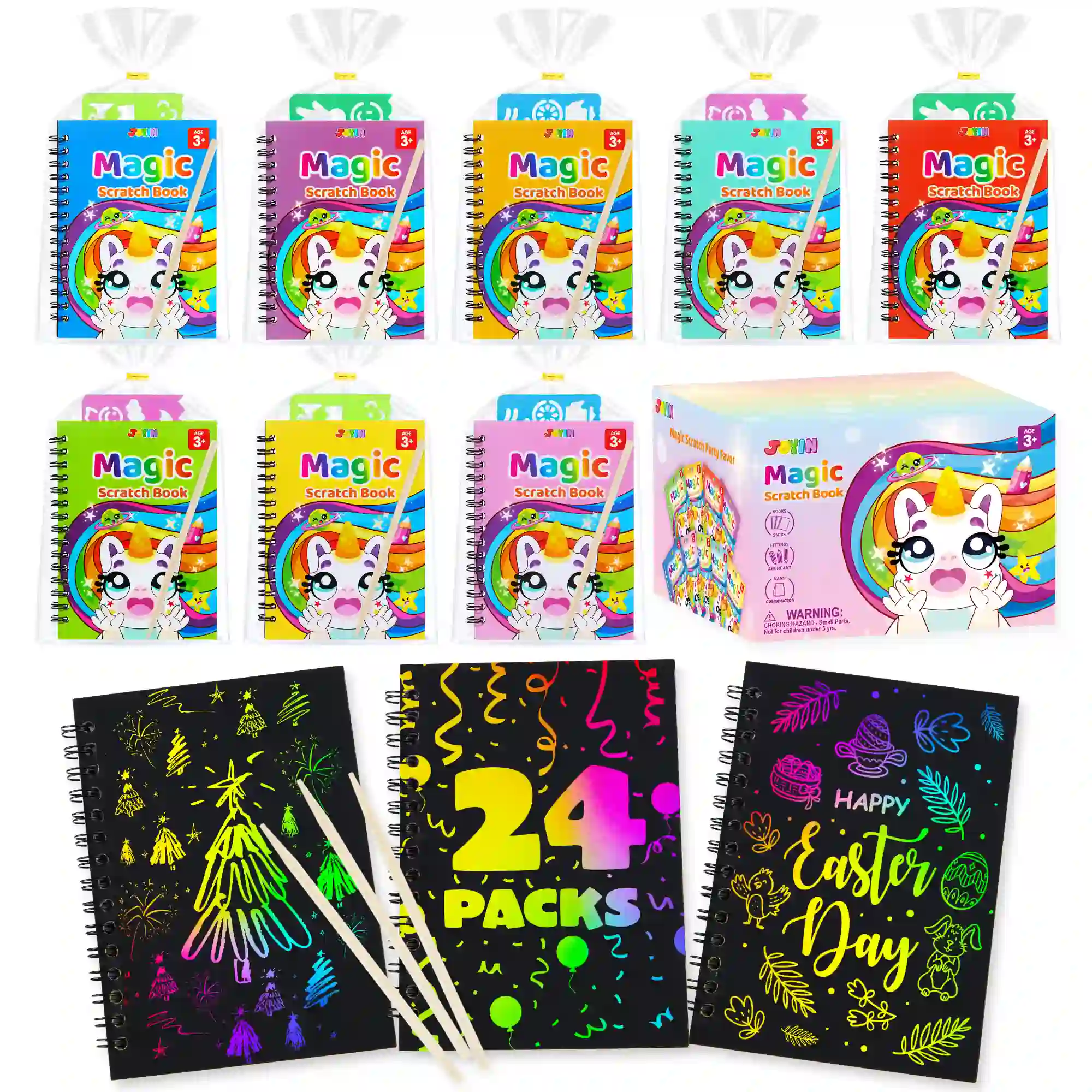 Joyfy 24 pack Rainbow Scratch Art Notebook Classroom Prizes