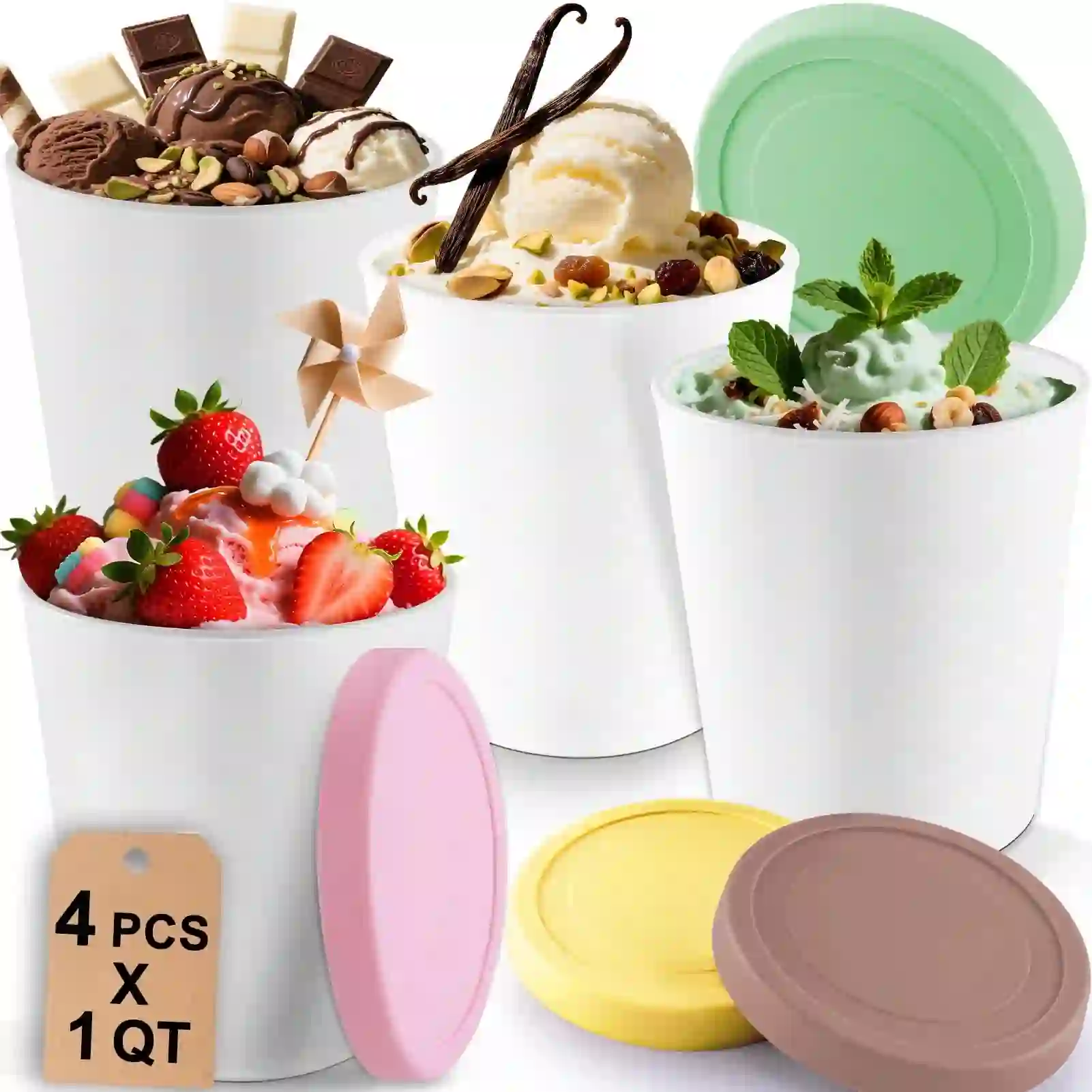 Aovky Ice Cream Containers with Silicone Lids for Homemade