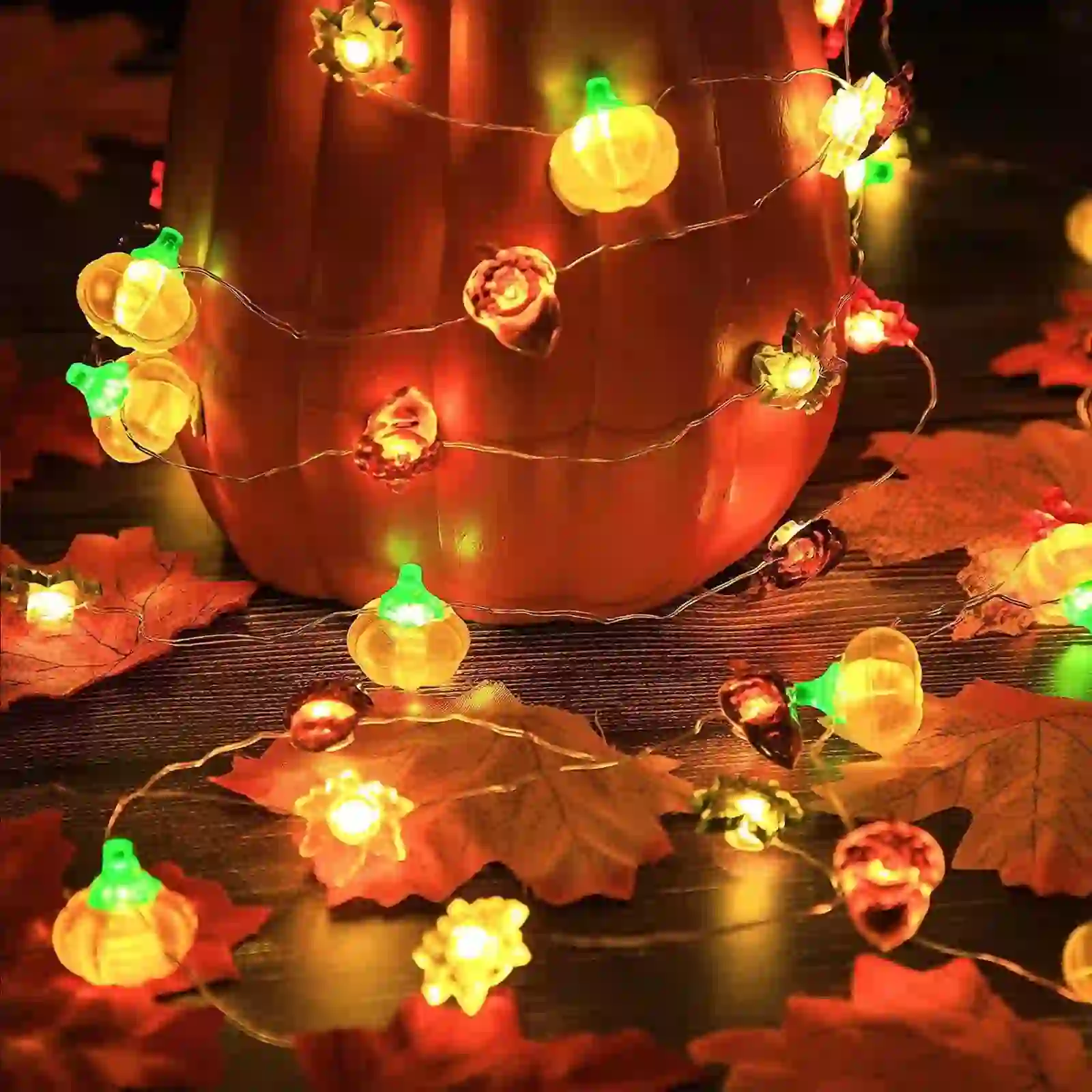 Ouuluon Festive Versatile Fall Maple Leaf Pumpkin String Lights
