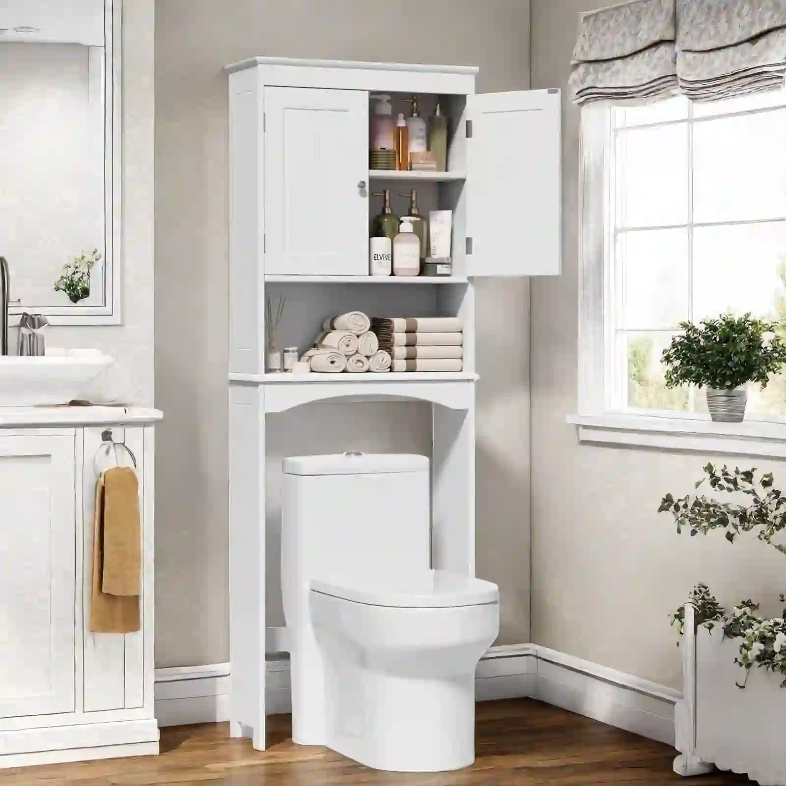 Over the Toilet Storage Cabinet – White Bathroom Shelf Organizer