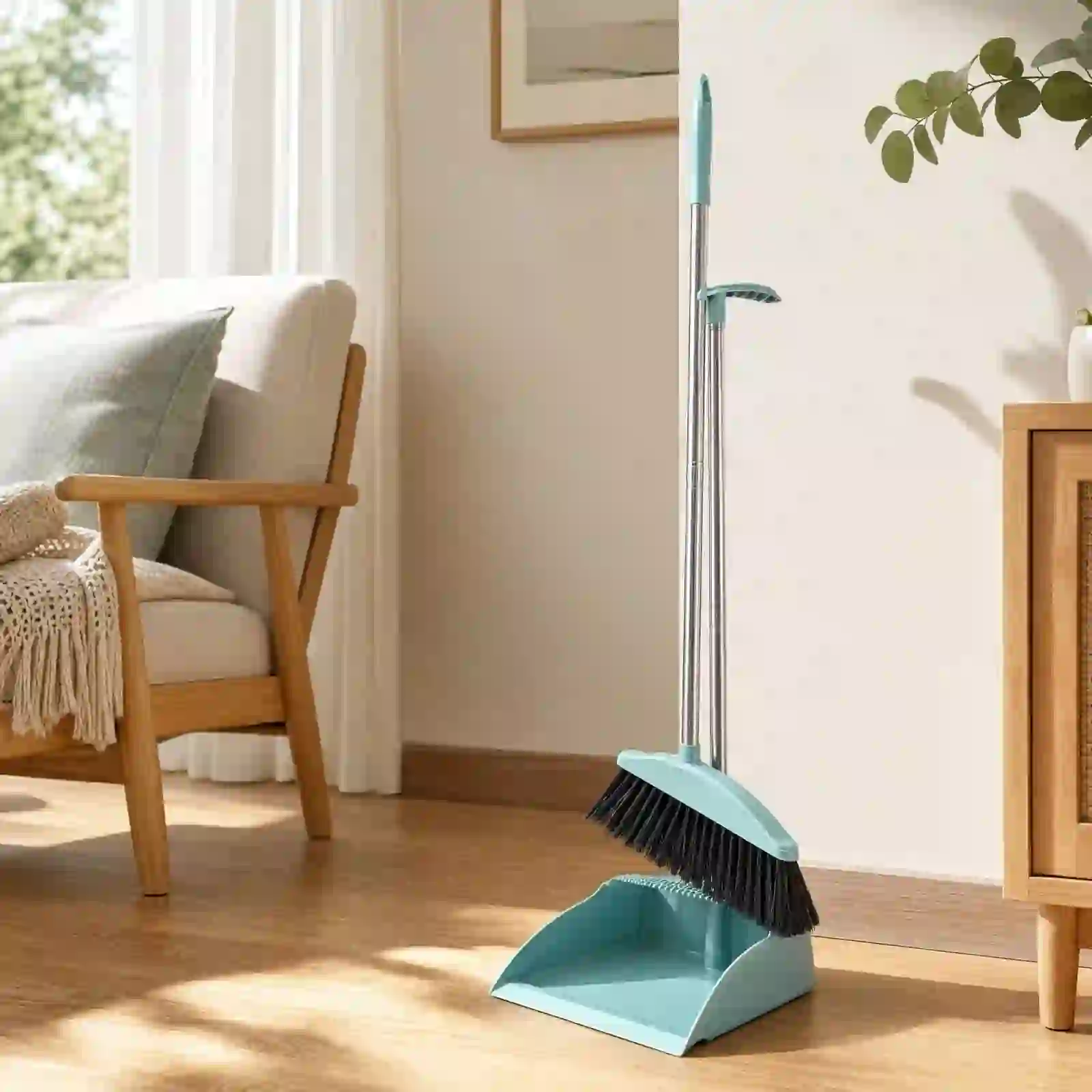 Standing Dustpan Set with Long Handle for Home Floor Cleaning