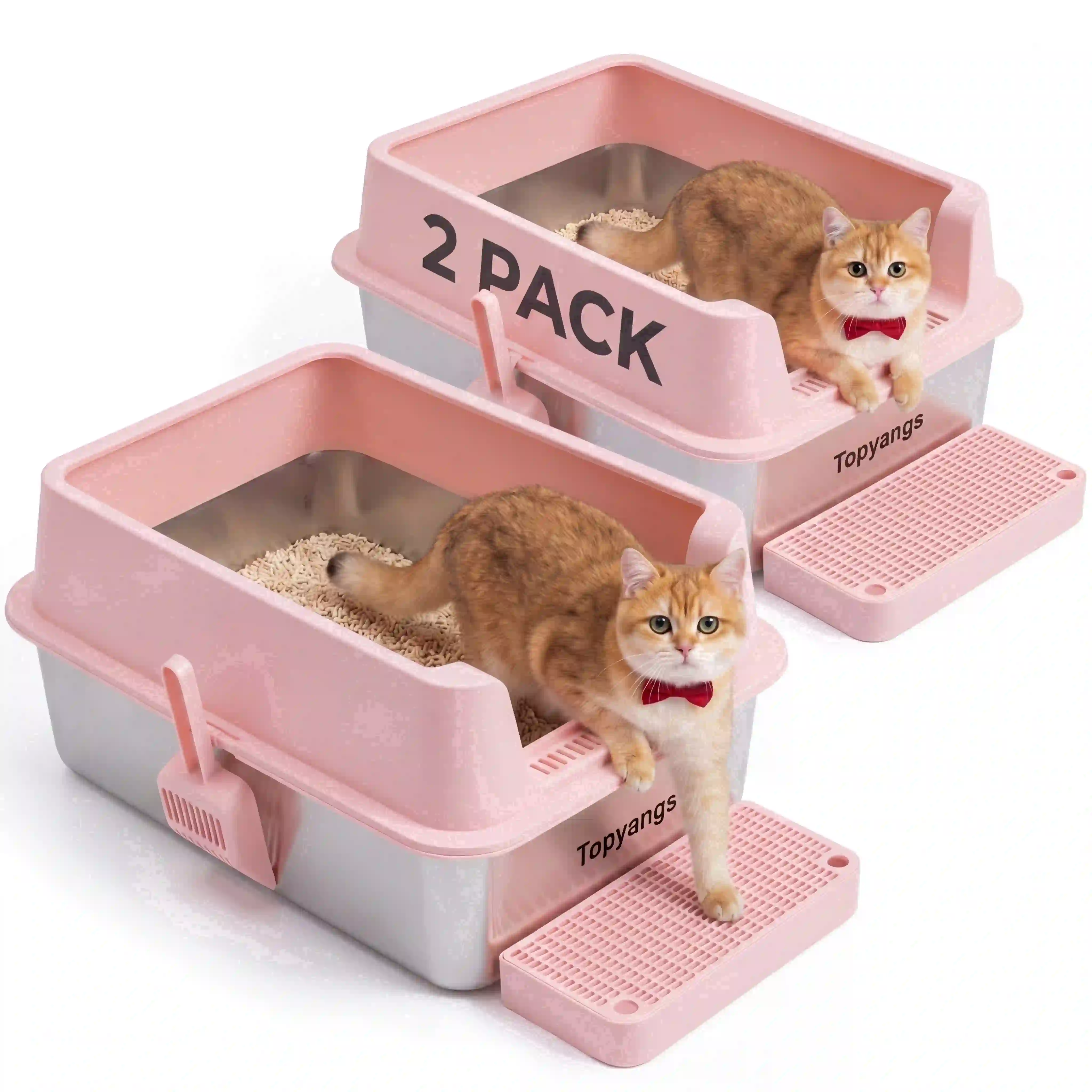 Topyangs Stainless Steel Litter Box, Pink