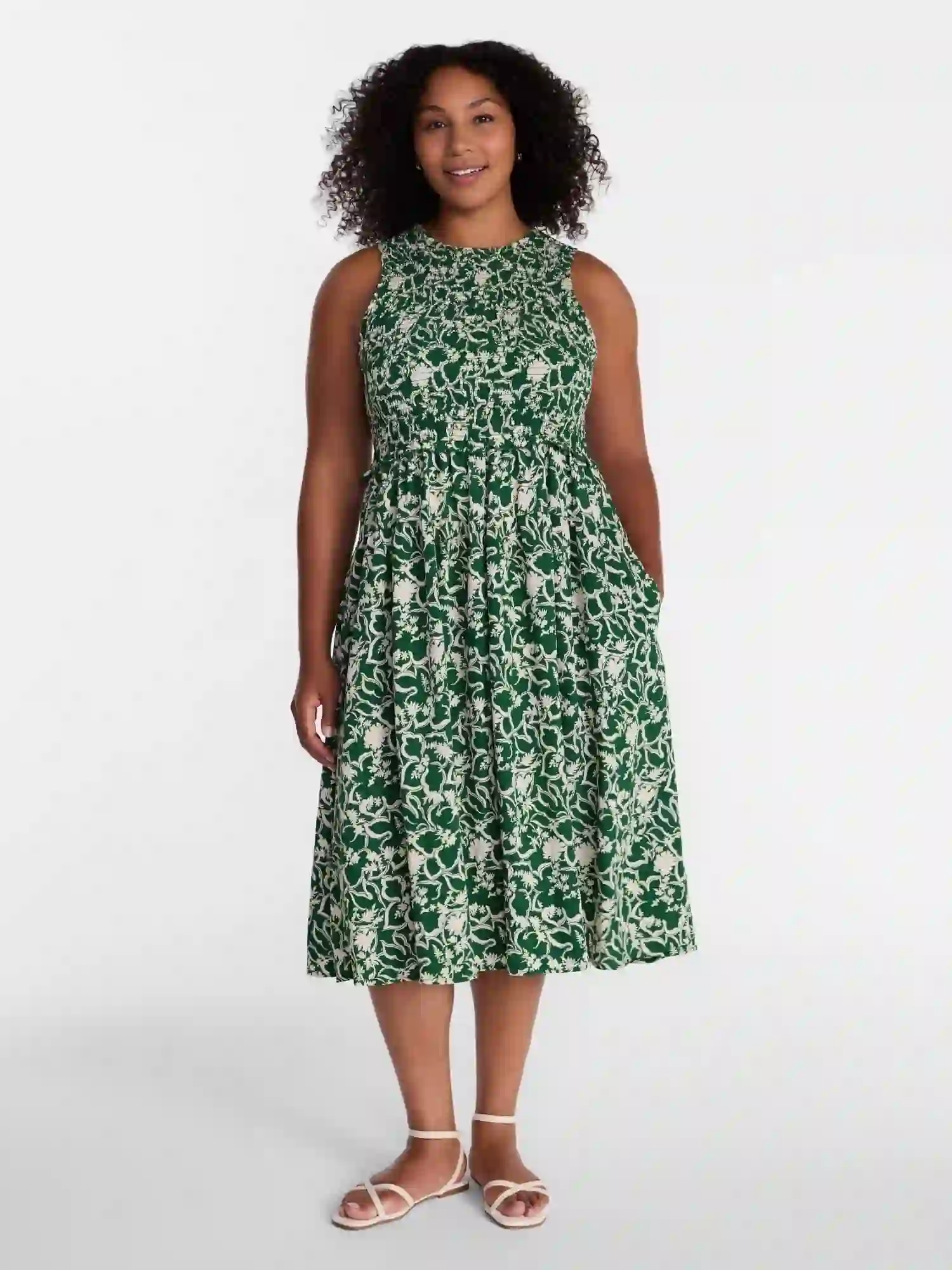 Time and Tru Women's Tiered Midi Dress with Flutter Sleeves