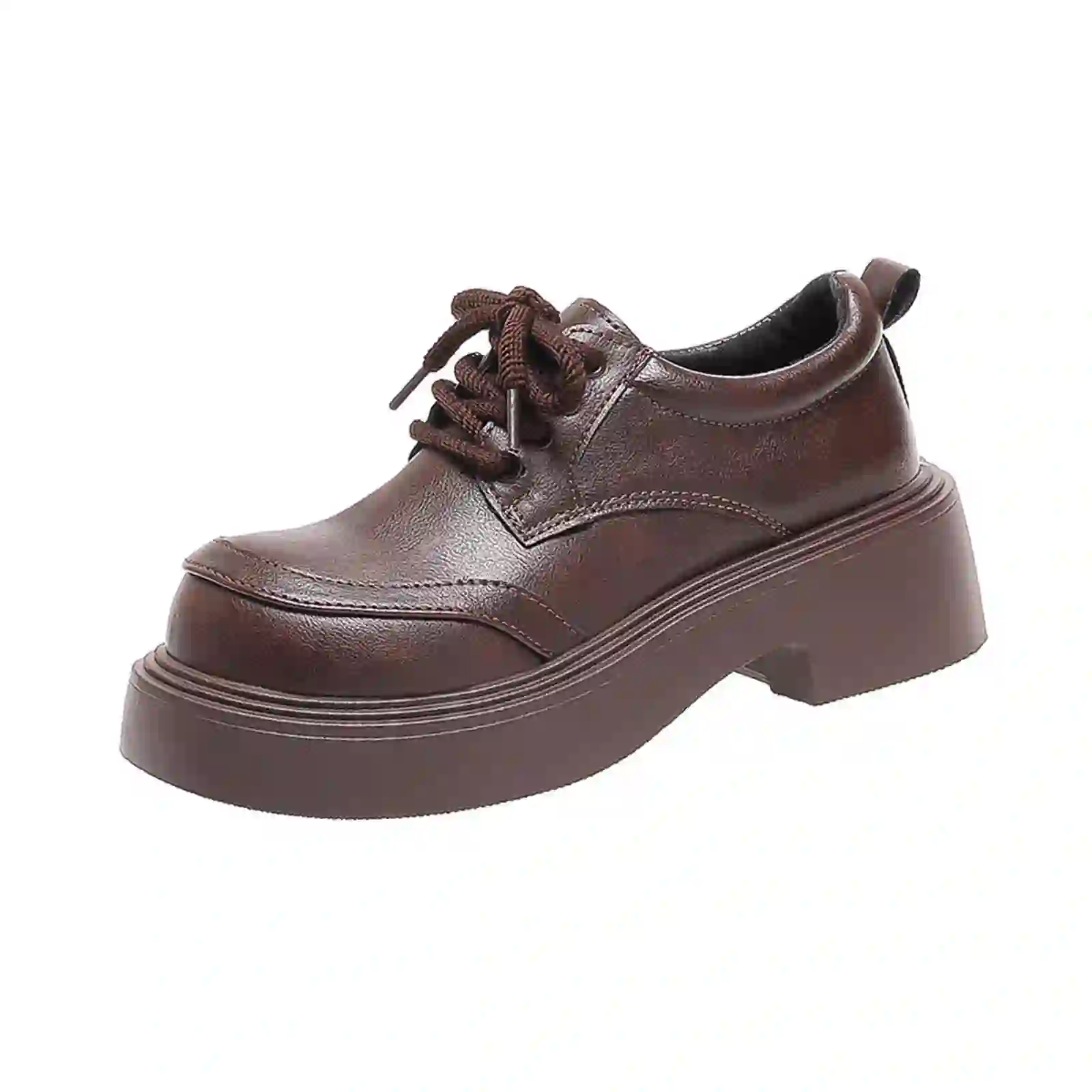 Women's Casual Round Toe Lace Shoes British Style Mid, Brown 9.5