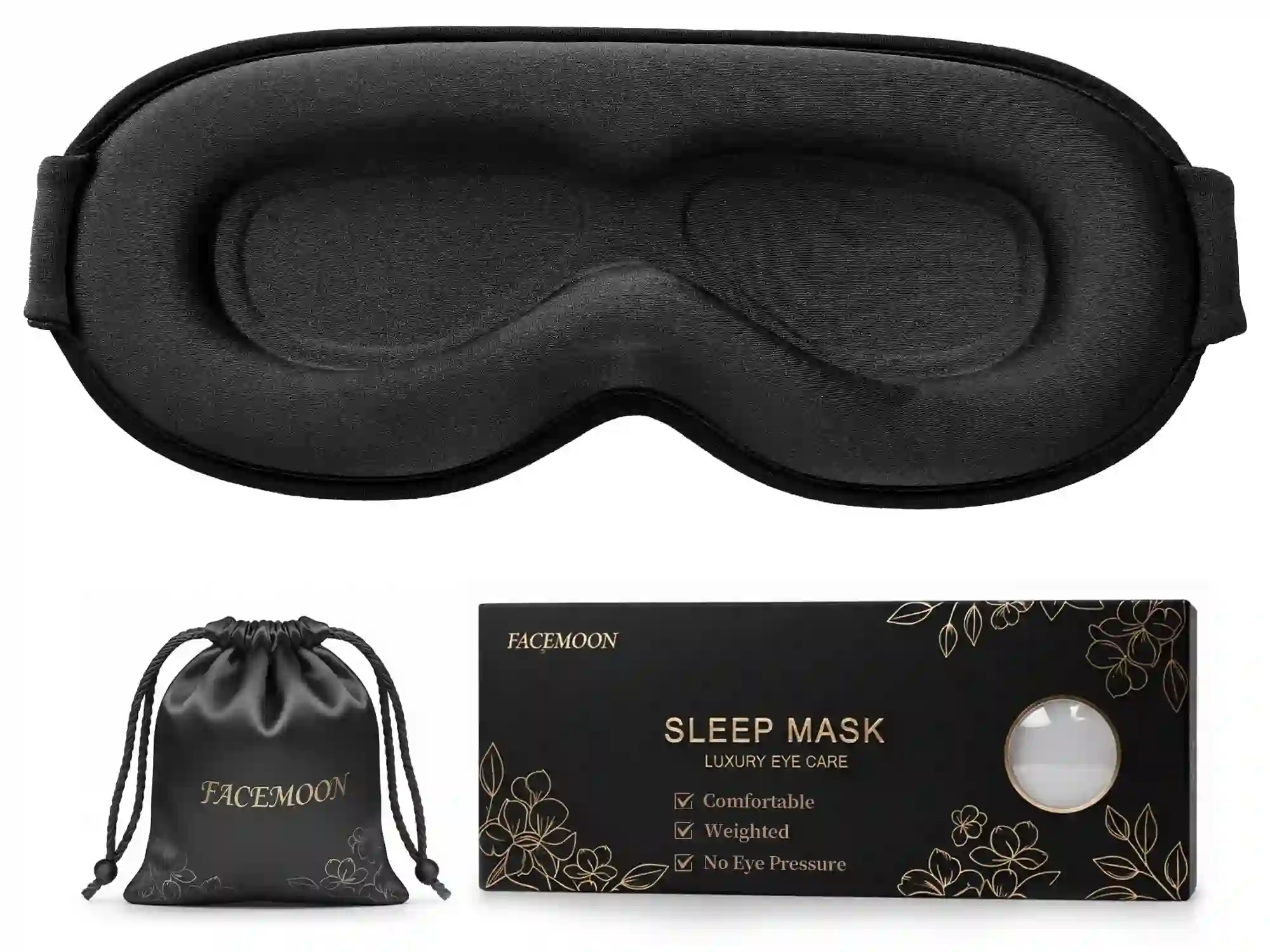 Sleep Mask for Deep Rest – 3D Weighted, 100% Blackout, Black