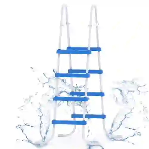 Ktaxon 4-Step Pool Ladder, White Metal Frame & Blue