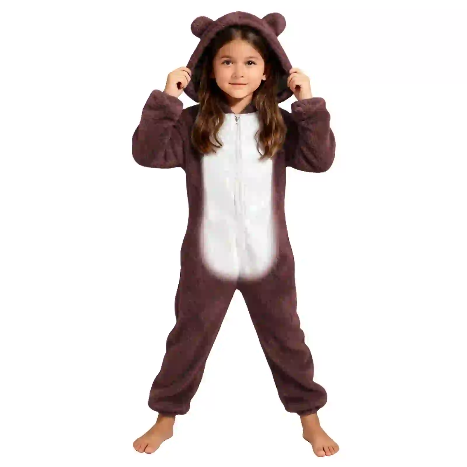 OGLCCG Boys Girls Sherpa Fleece Onesie Hooded, Romper(Coffee 5-6