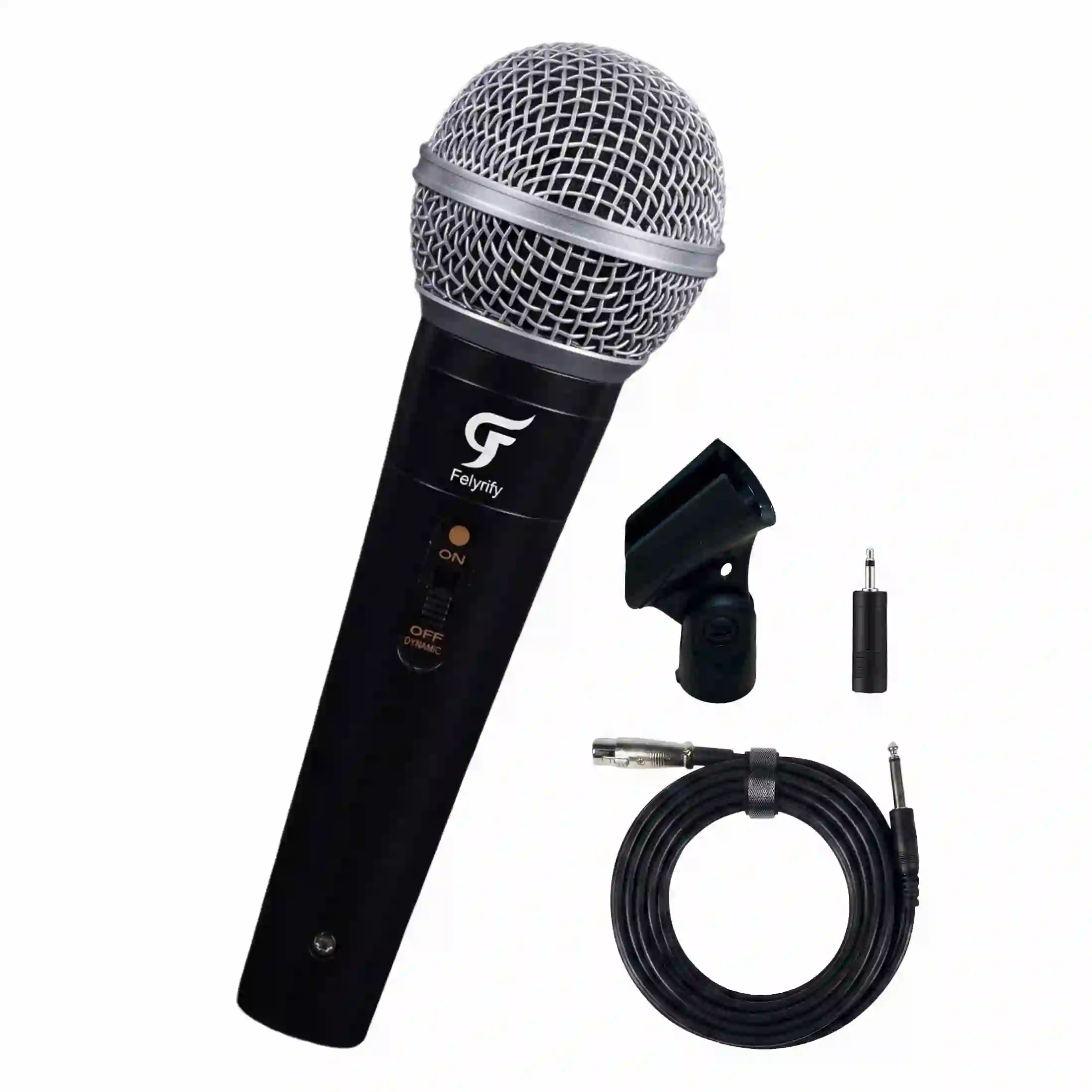 F Felyrify D300X Full-Metal Wired Microphone, Dynamic Mic, Black