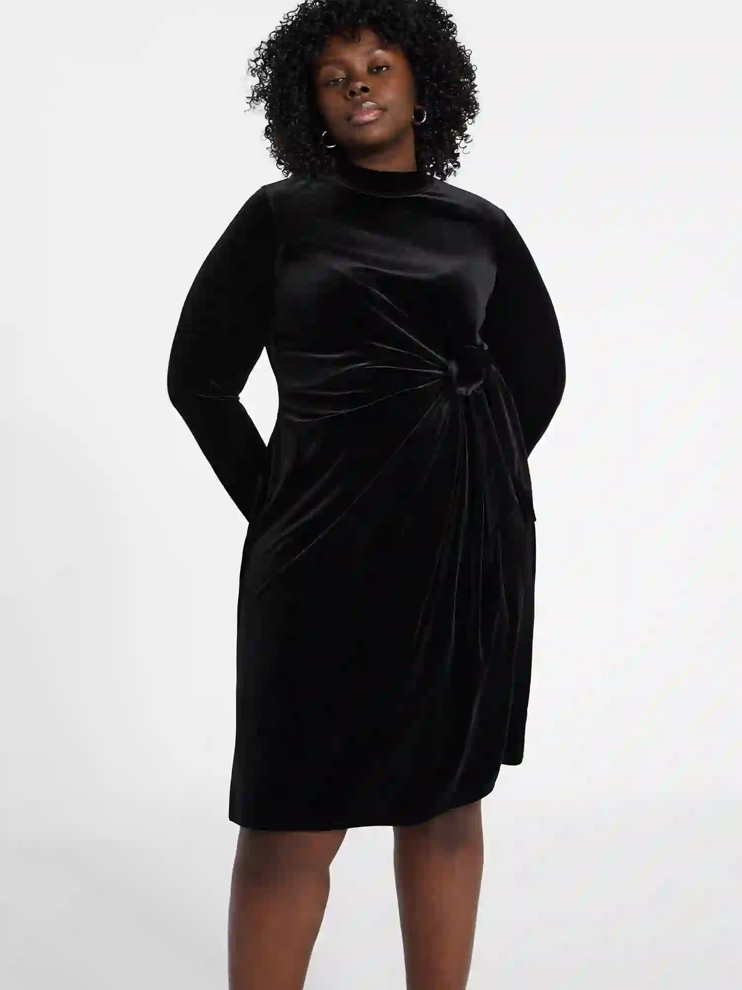 Terra & Sky Women's Plus Velvet Mock Neck Dress with Long Sleeves