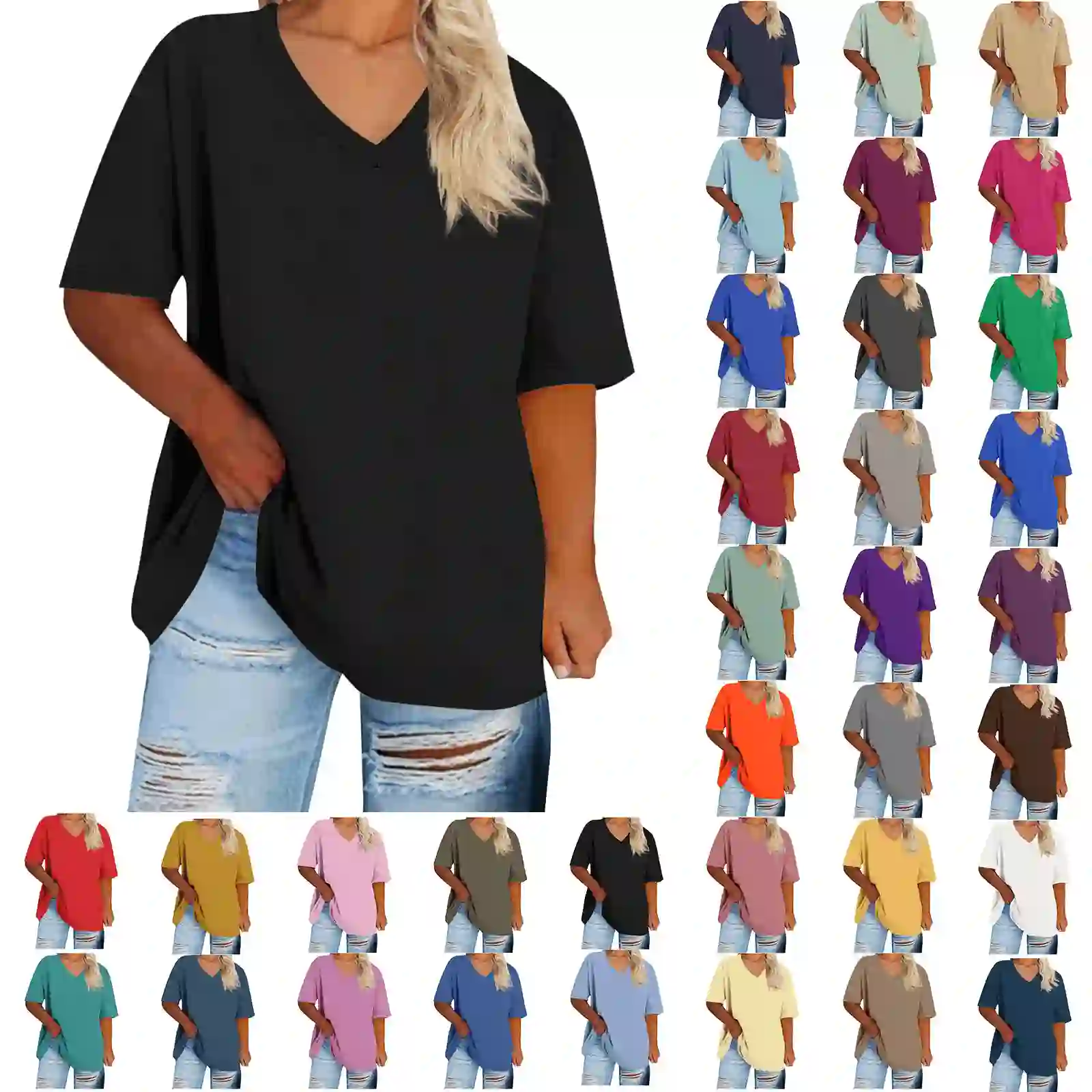 Womens Summer V-Neck T-Shirt Short Sleeve Shirts