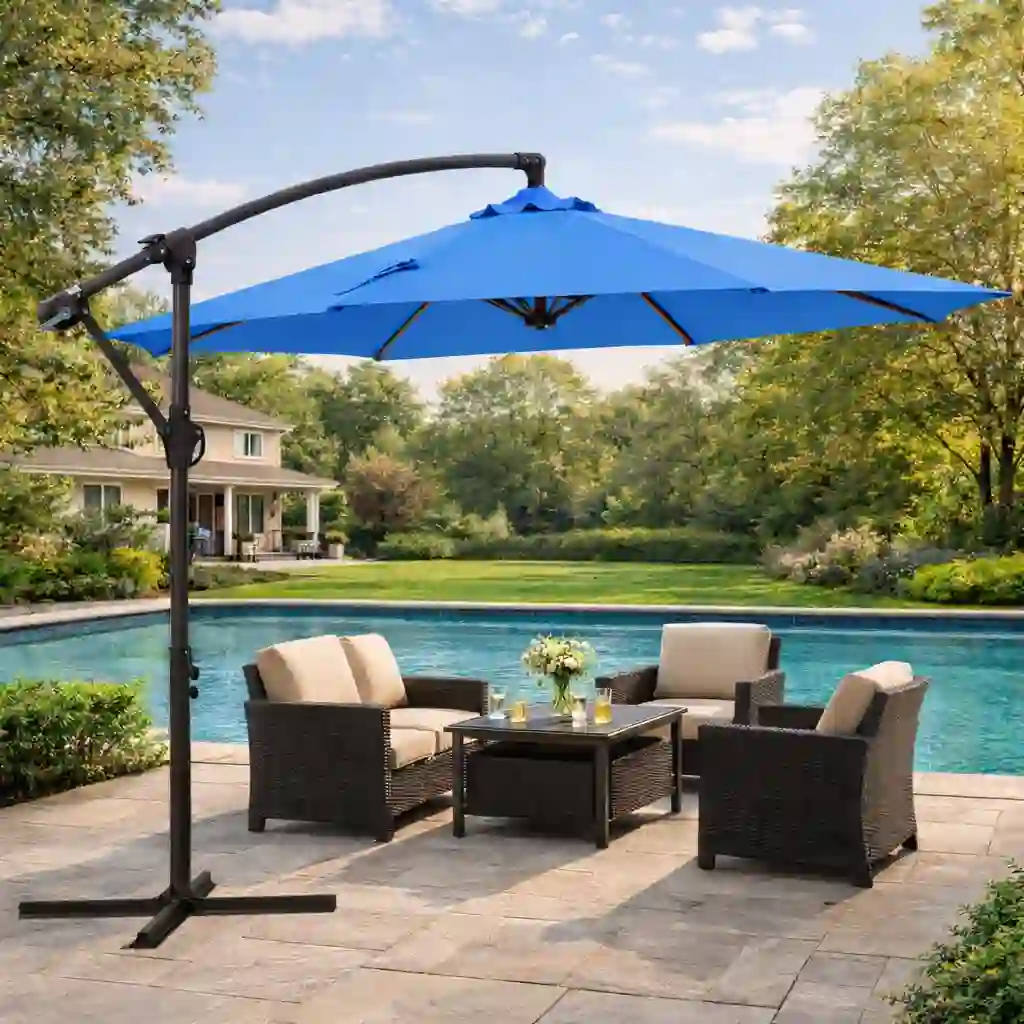 NAPWANT 10ft Patio Cantilever Umbrella, Royal Blue