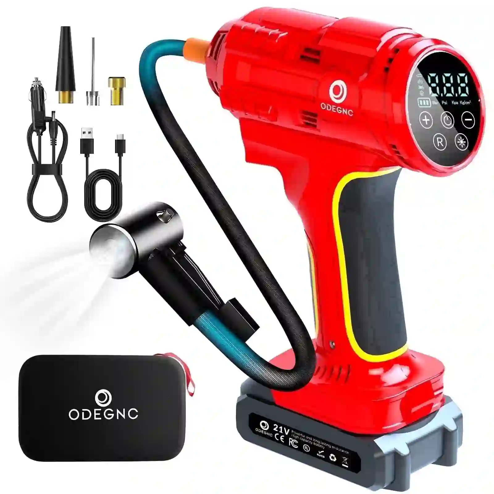 ODEGNC 10000mAh 21V 160PSI Cordless Tire Inflator Dual-Power