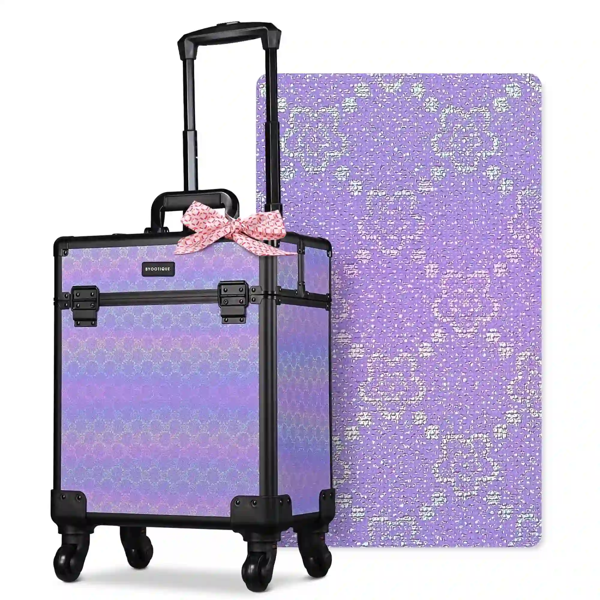 Byootique Rolling Makeup Train Case Aluminum Cosmetic Case, Charm