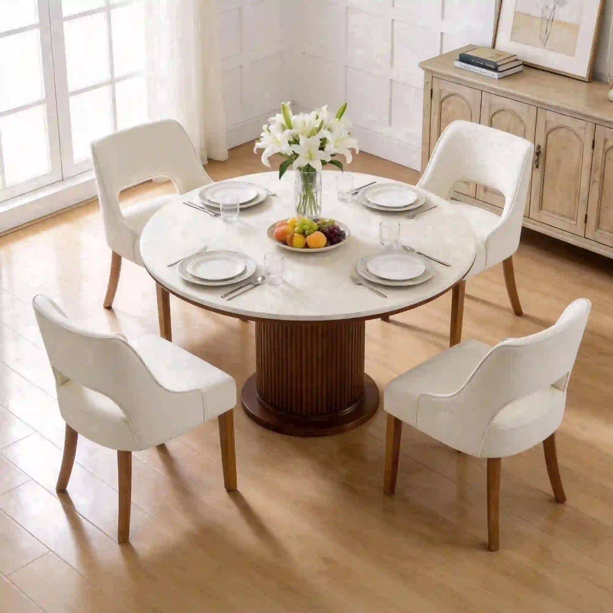 FANCROU Wooden Dining Chairs Set of 4, Beige