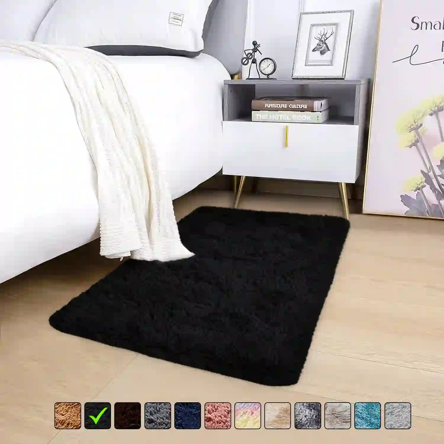 Moonlight20015 Area Rug 2x3ft non-slip Soft Fluffy Shaggy, Black