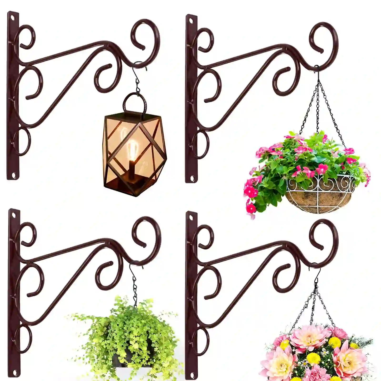 Weogot Coffee Iron Rustic Basket Plant Hangers (4 Count)