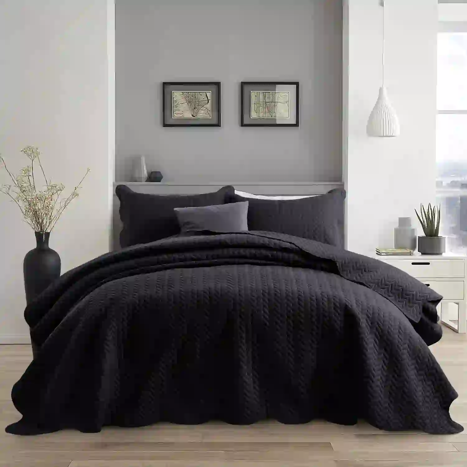 Ameha 3 Piece Quilt Set Chevron Bedspread Reversible Ultrasoft