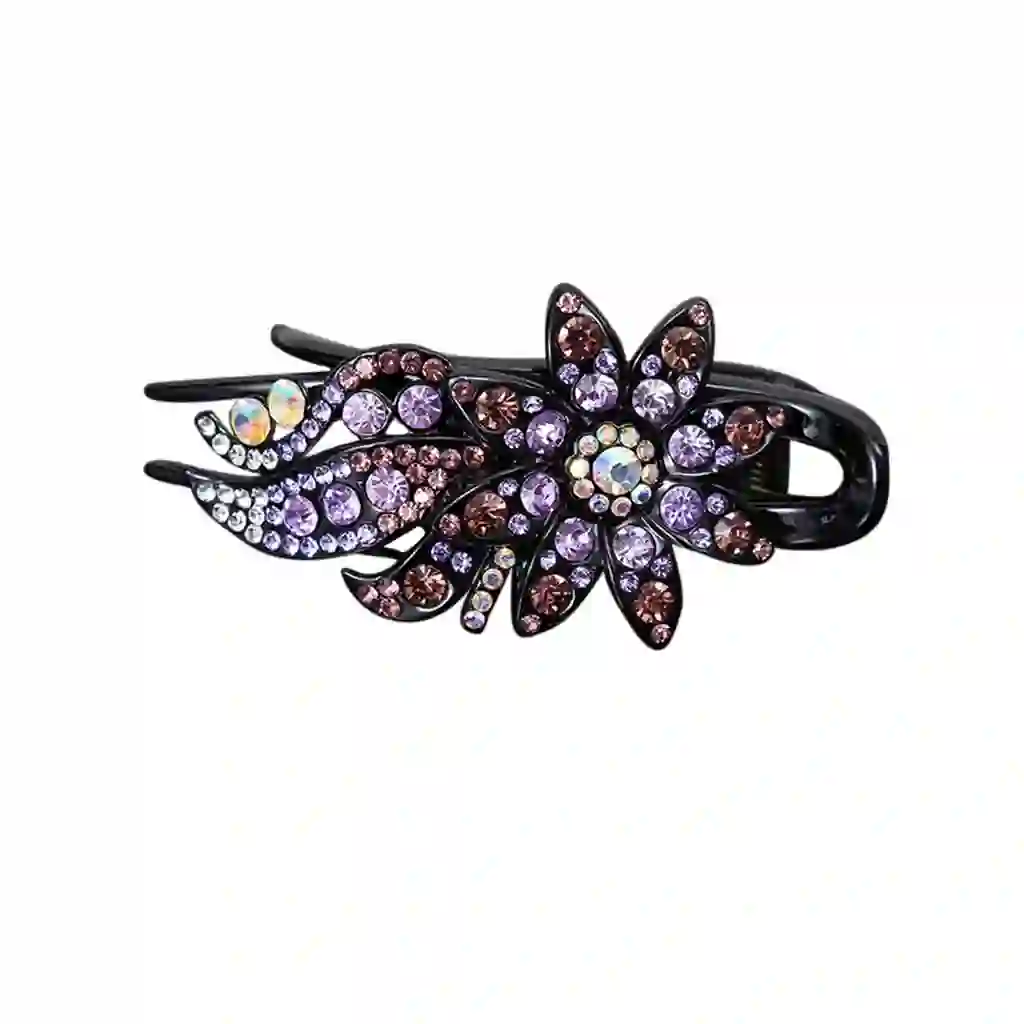 Hair Clips for Women Dovetail Clip Flexible Rhinestone Flower