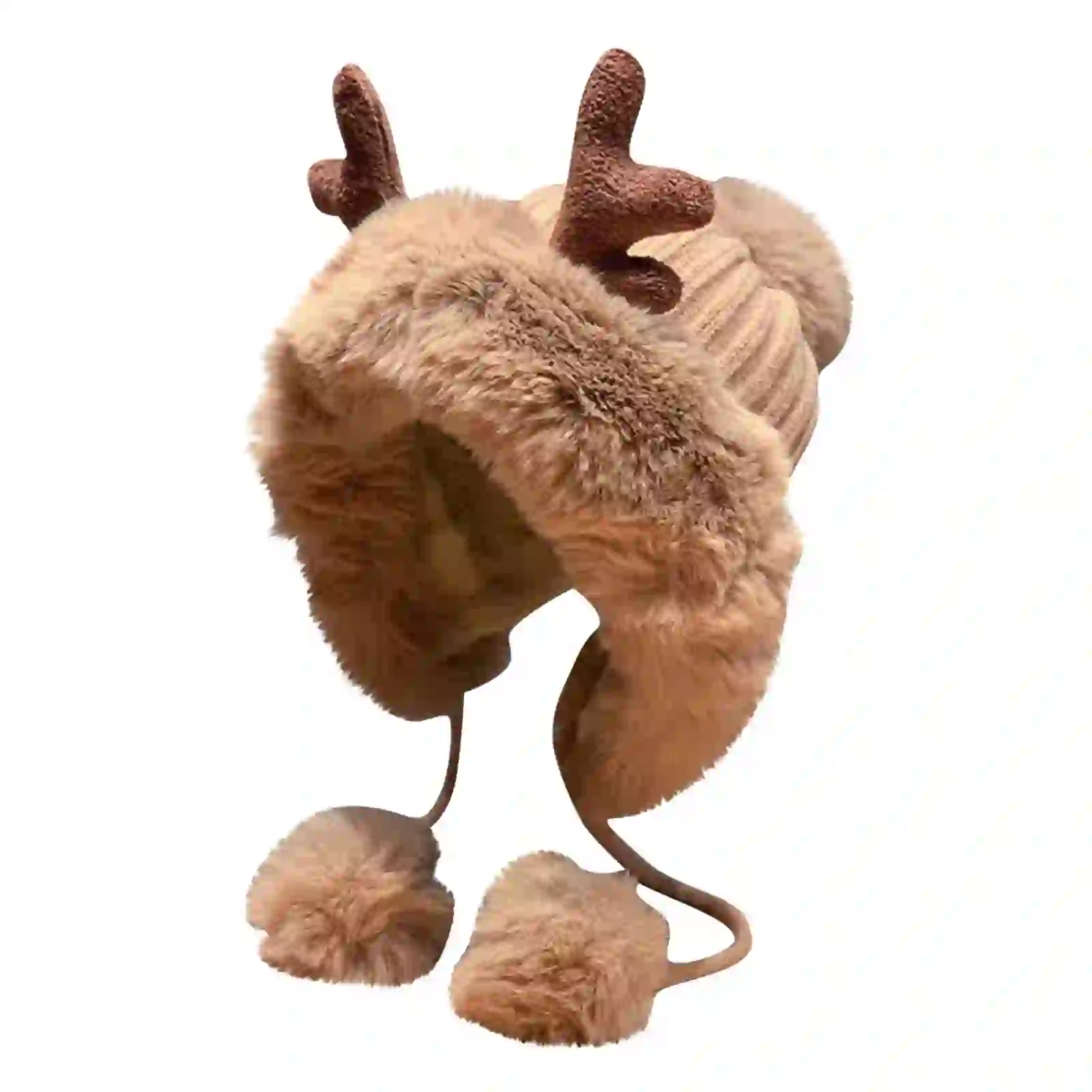 Qolati Winter Cute Reindeer Beanie Faux Furs Plush Lining Cap