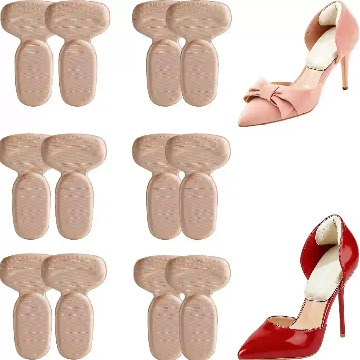 2‑in‑1 Adhesive Heel Liners and Forefoot Pads, (6 Pairs Beige)