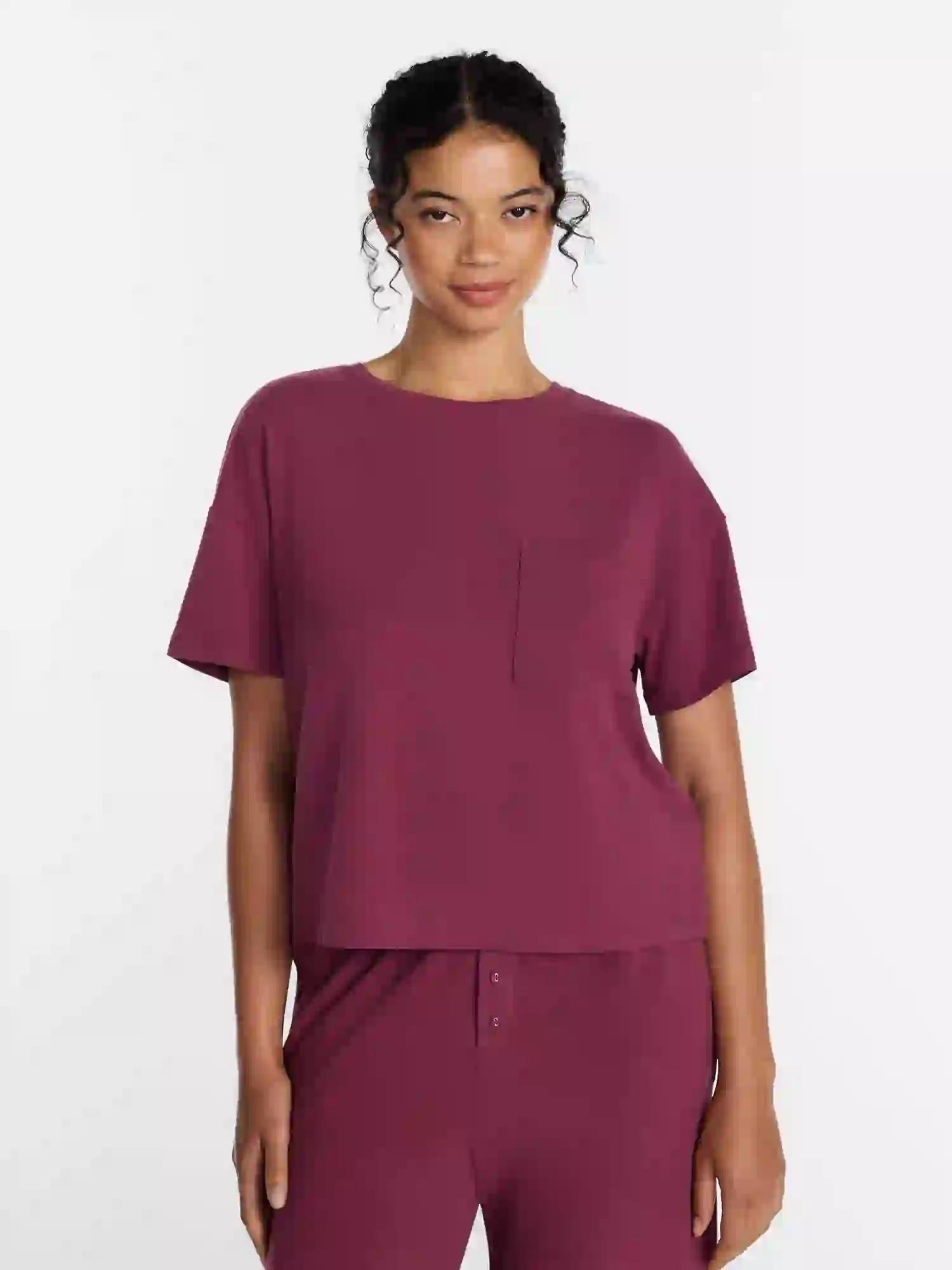 Joyspun Women's Cotton-Modal Sleep Lounge Top with Short Sleeves