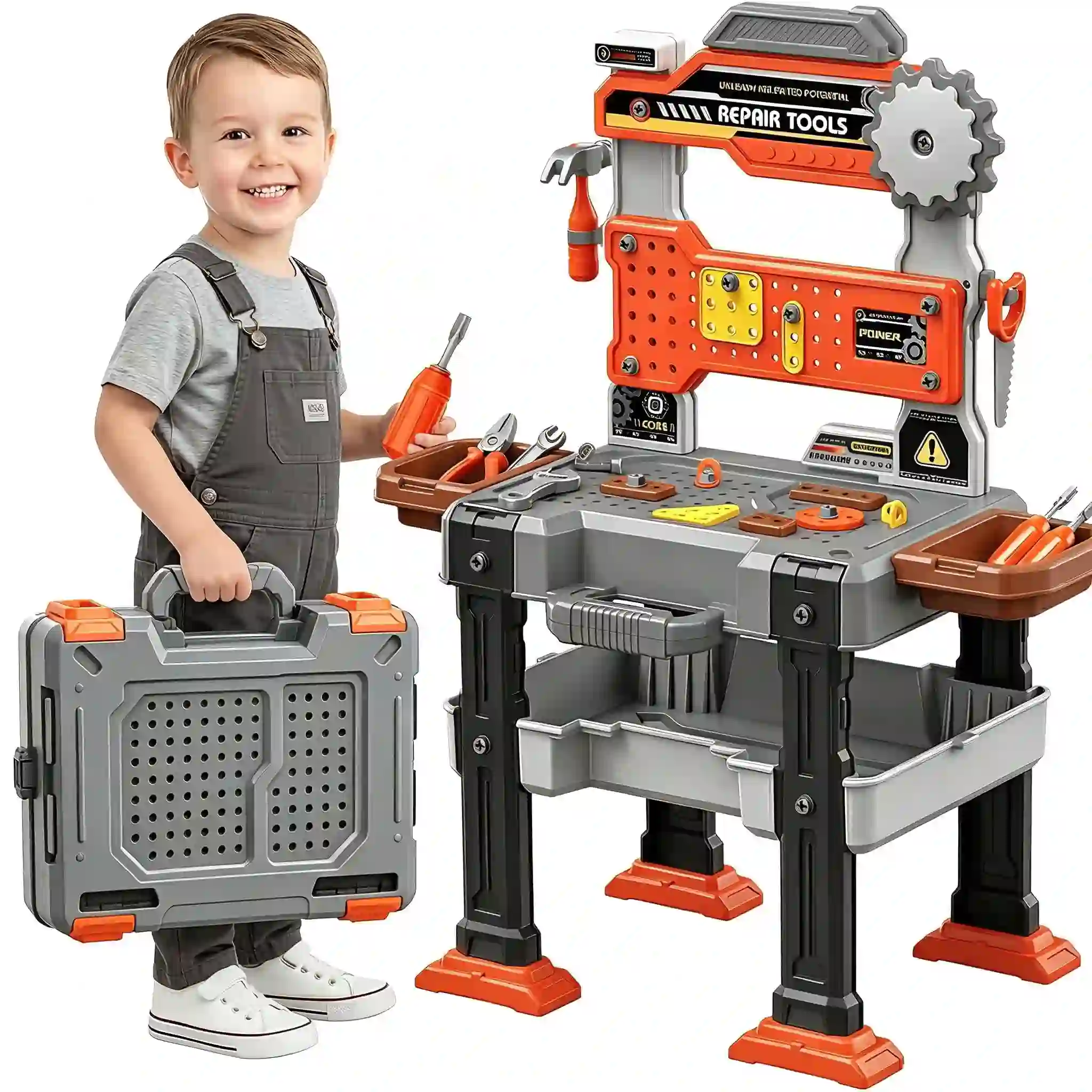 Adofi 2 in 1 Kids Tool Bench Play Set for Toddlers 3-5