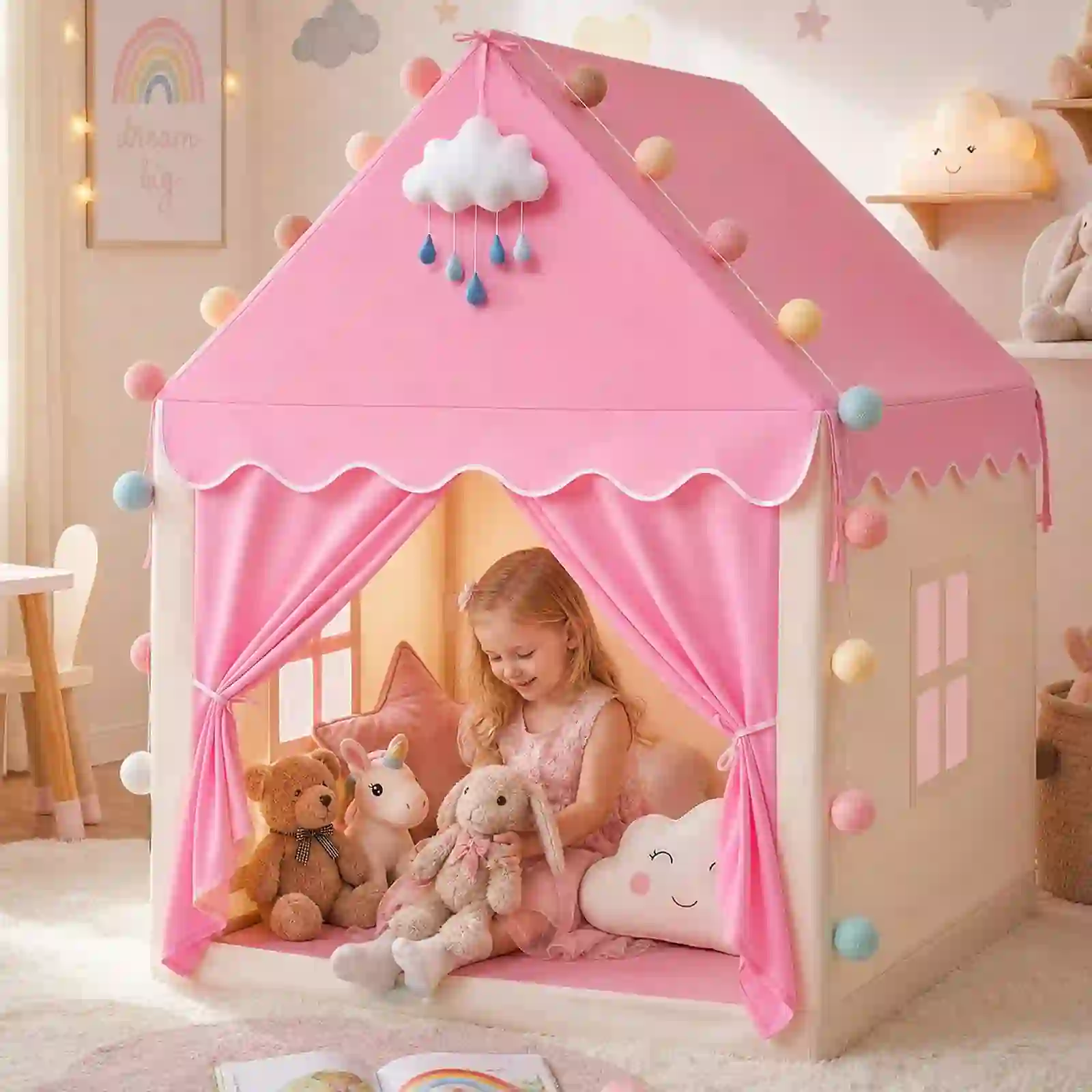BSHAPPLUS Kids Play House Tent, Pink Princess Castle Play Tent