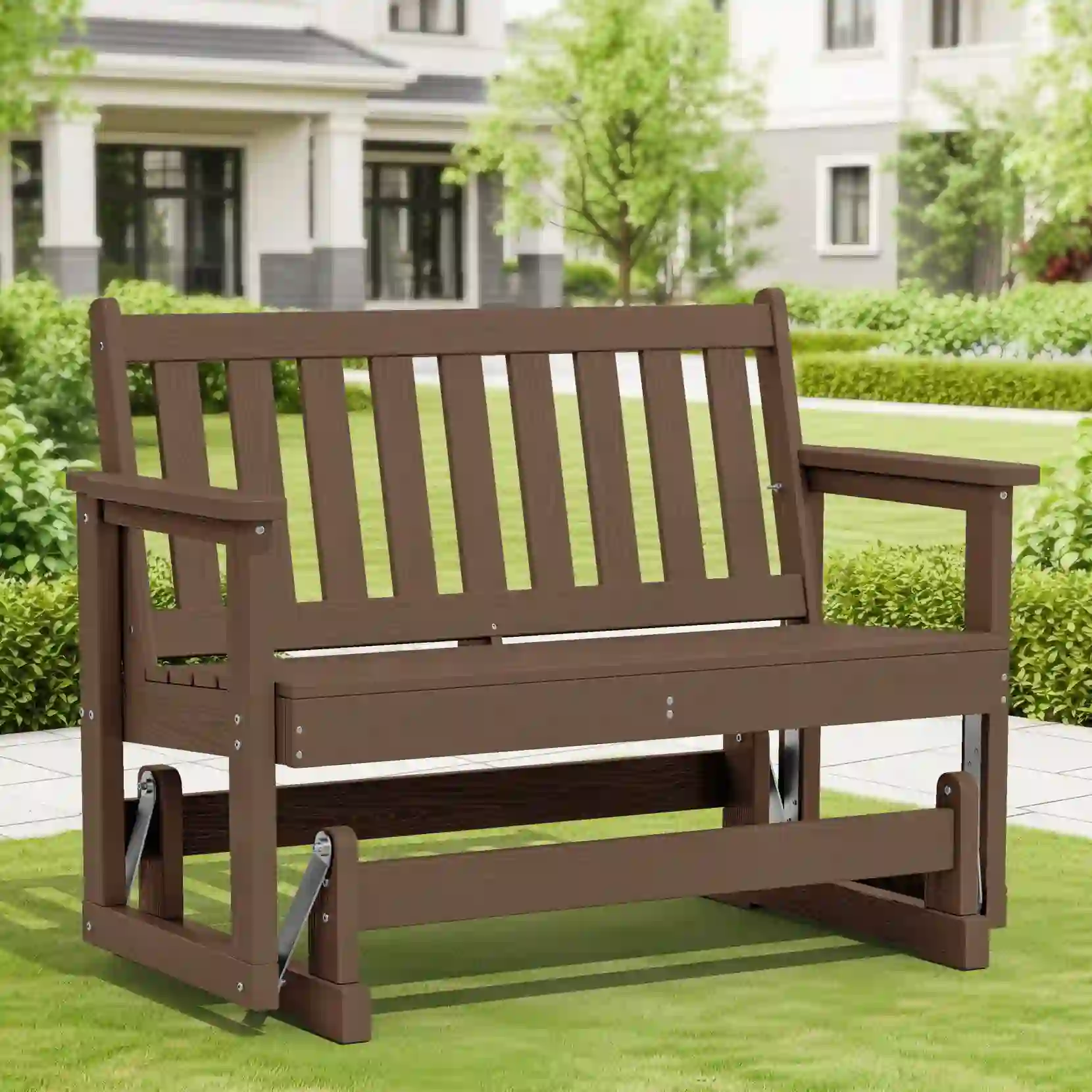 SERWALL Outdoor Glider Bench 2 Person, Brown