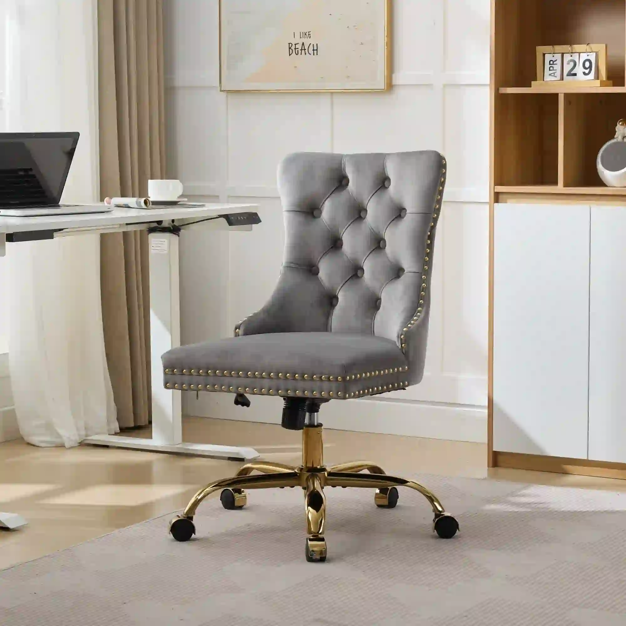 Velvet Home Office Chair, Gray-1