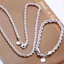 High Quality Fine 925 Sterling Silver Necklace Bracelets Set 4MM